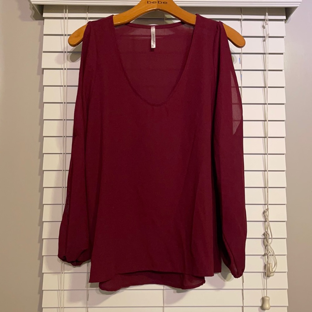 Crimson Red Long Sleeve Blouse w/Shoulder Reveals